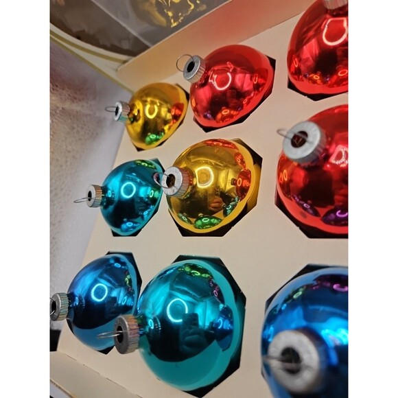 Shiny Brite Glass Ball Ornaments Original Box Vtg Lot Of 12 Solid Multi Color - Picture 10 of 16